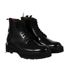 Givenchy Mens Combat Boots US11 EU44 Black Leather Side Zip Lace Up Chunky Sole